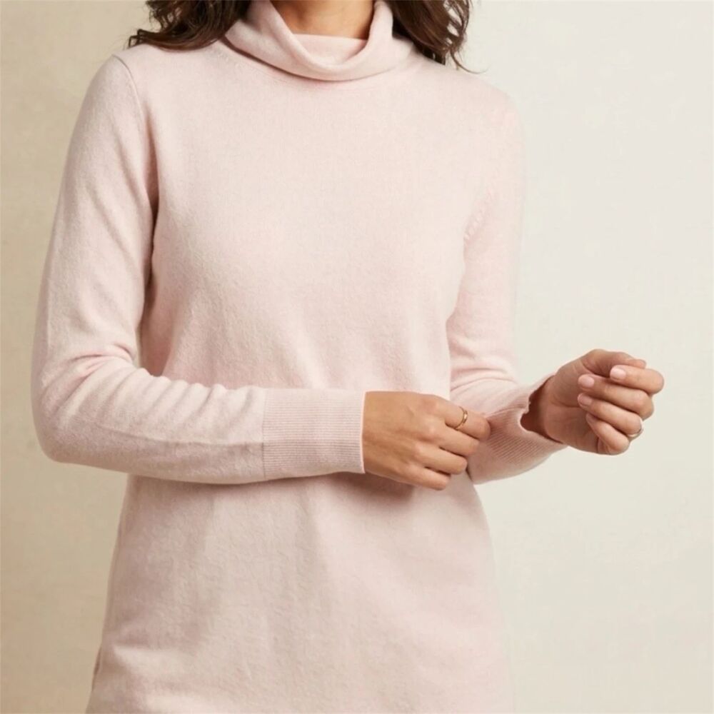 Talbots Sweater Womens XL Pure Cashmere Pink Roll Mock Neck Tunic  Quiet Luxury